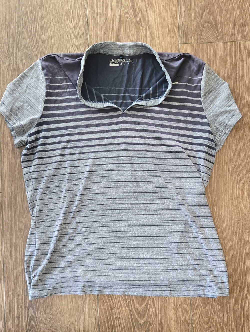 Nike Women’s Gray and Navy Striped Short Sleeve Polo